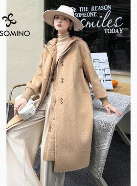 衣莎美诺冬羊毛大衣羽绒马甲内胆拆卸两件套长外套Y278D036A
