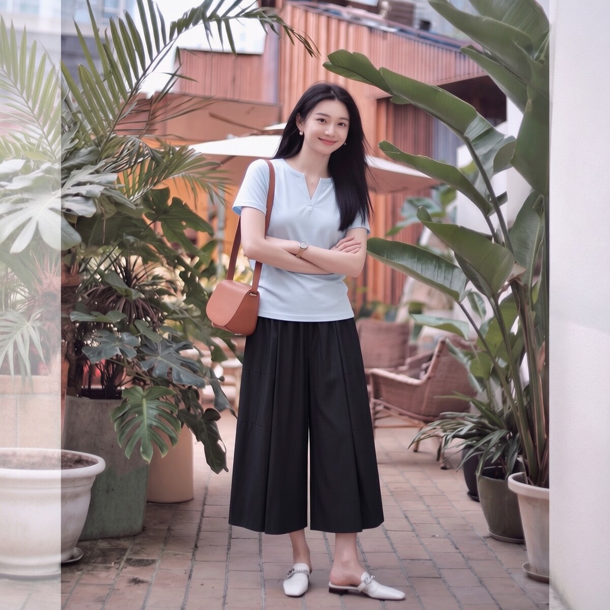 夏款阔腿八分裤女显瘦抗皱