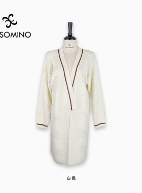 春秋拼色长款针织开衫白色Y438C2322