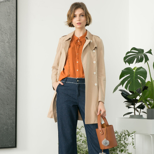 63072238,63072240衣莎美诺春秋经典英伦风衣女卡其中长款外套