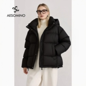 长度刚好 厚实冬短款 白鸭绒外套多色连帽羽绒服女黑色Y670D0616
