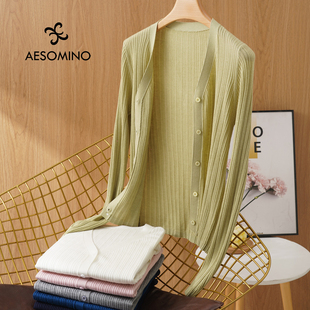 春夏羊毛V领针织女修身 16针坑条纹显瘦羊绒开衫 外套BTZJ 新