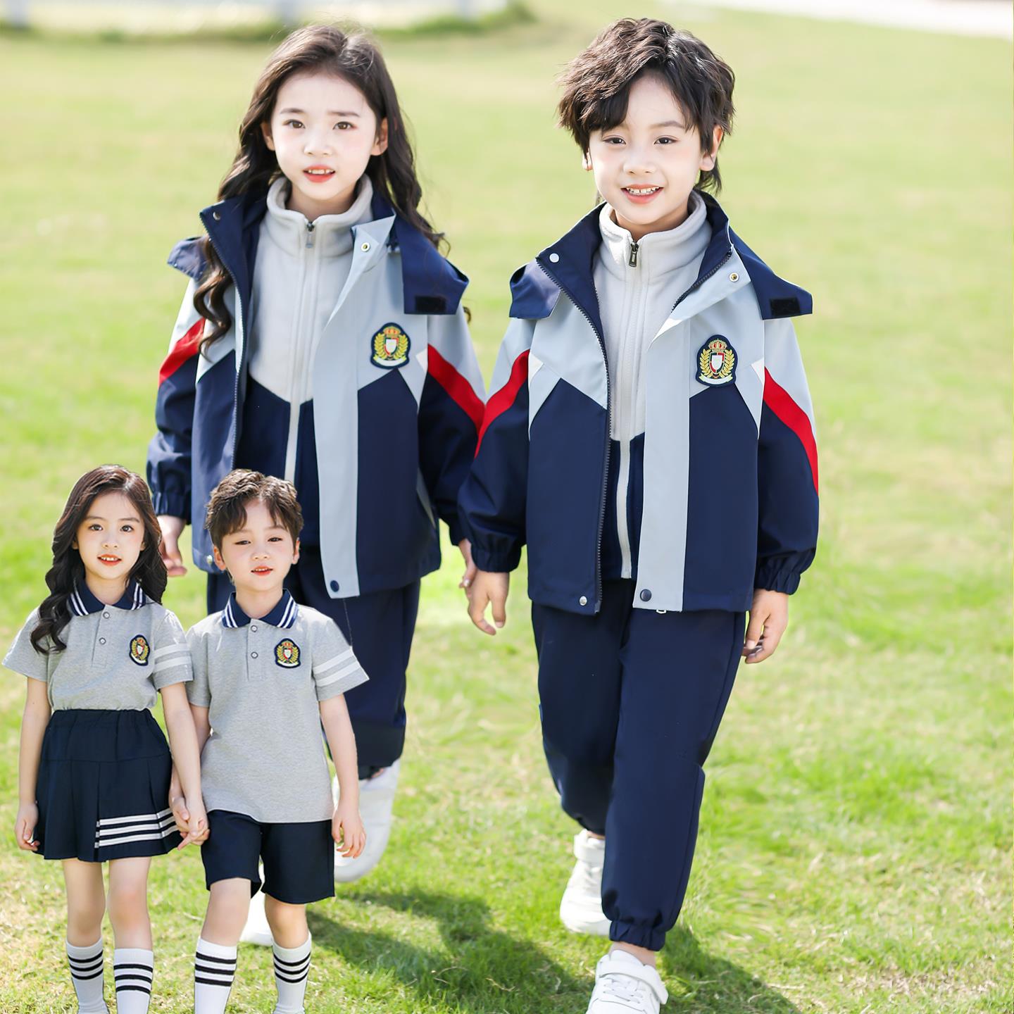 小学生班服冲锋衣秋冬装三件套加厚儿童校服套装幼儿园园服春秋款