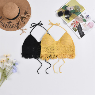 镂空泳衣挂脖小背心吊带内搭漏肩带胸垫露背抹胸刺绣女夏短款 上衣