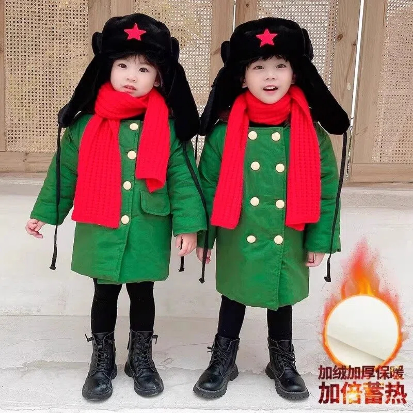 加厚保暖棉袄外套加棉保暖中长款宝宝棉衣加厚加绒大衣儿童军大衣