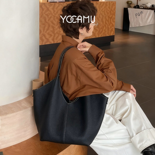 YOCAMU头层牛皮新款托特包女大容量单肩包真皮大包小众设计高级感