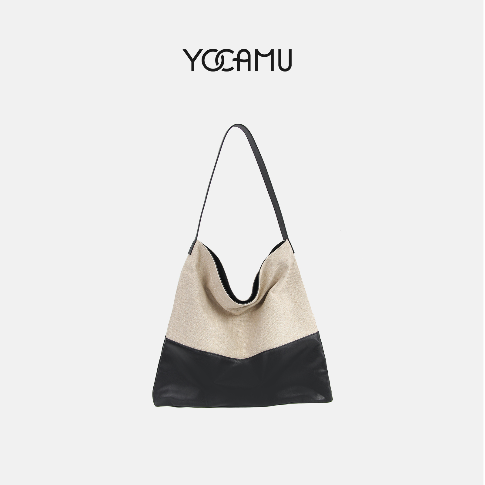 牛皮拼接帆布大容量单肩包