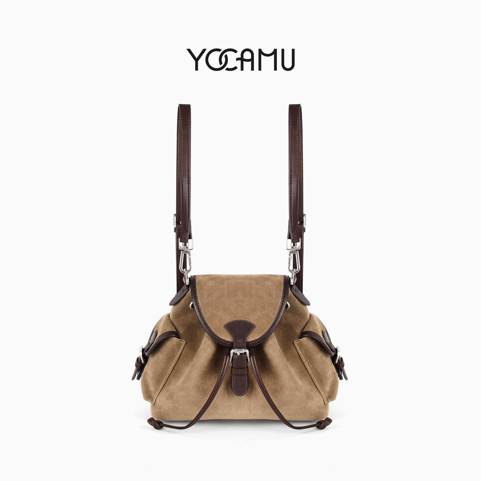 YOCAMU头层牛皮撞色双肩包