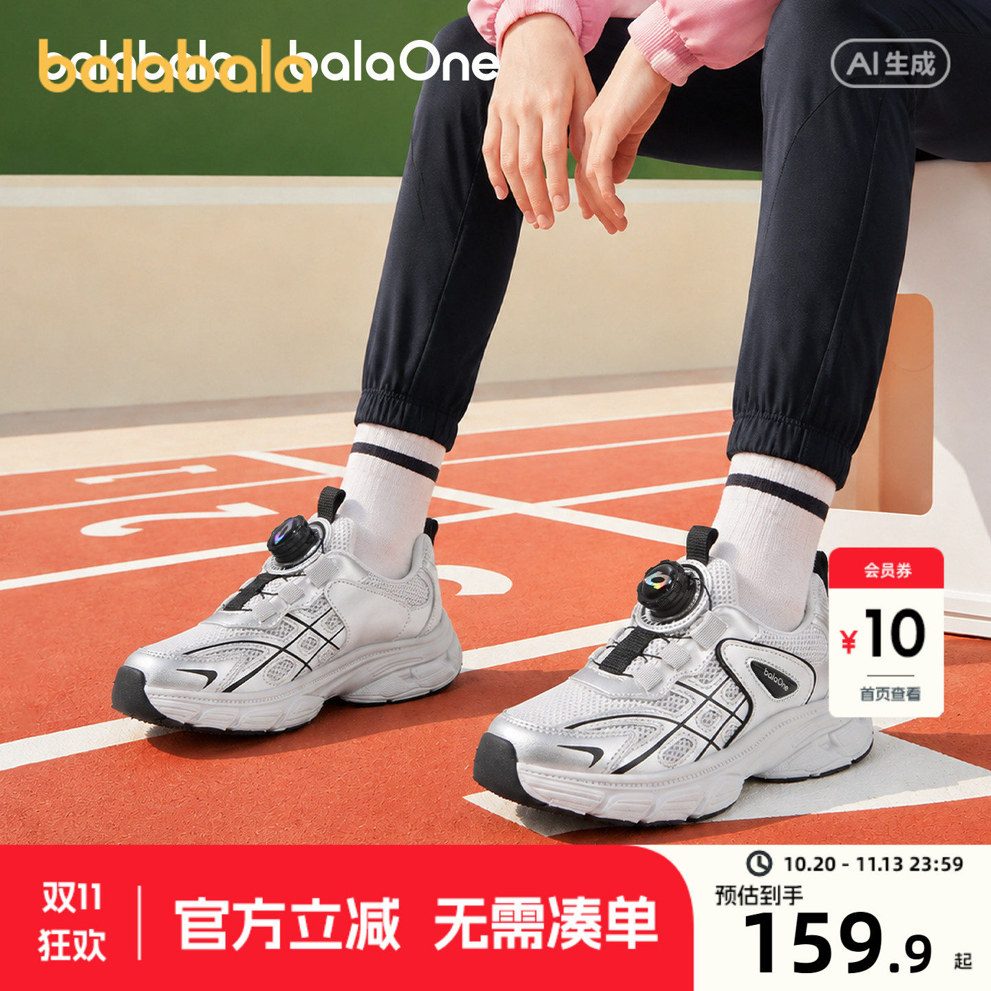 巴拉巴拉童鞋儿童运动鞋男女童2026新秋季甜酷撞色线条透气网布鞋