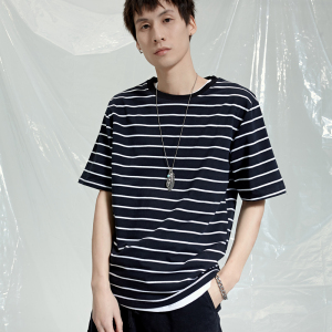 bf港风撞色条纹五分袖T恤