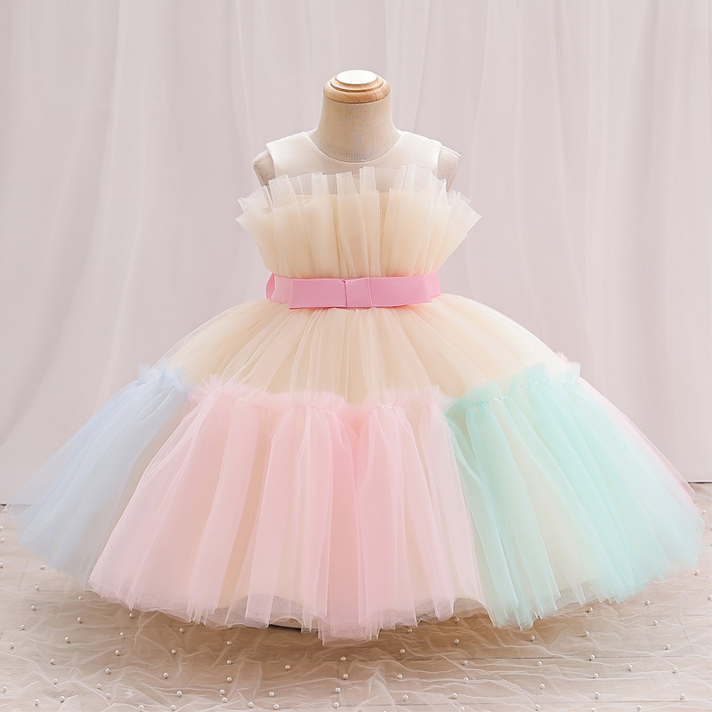 彩色孩子婴幼童裙子网纱小花童装儿童礼服连衣裙衬裙演出蓬蓬裙女