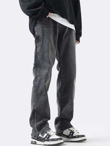 牛仔裤男春季高街vibe潮牌复古做旧水洗拉链修身小脚直筒休闲裤子