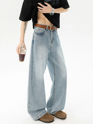 Ретро летние джинсы, штаны, в американском стиле, оверсайз, изысканный стиль, свободный прямой крой