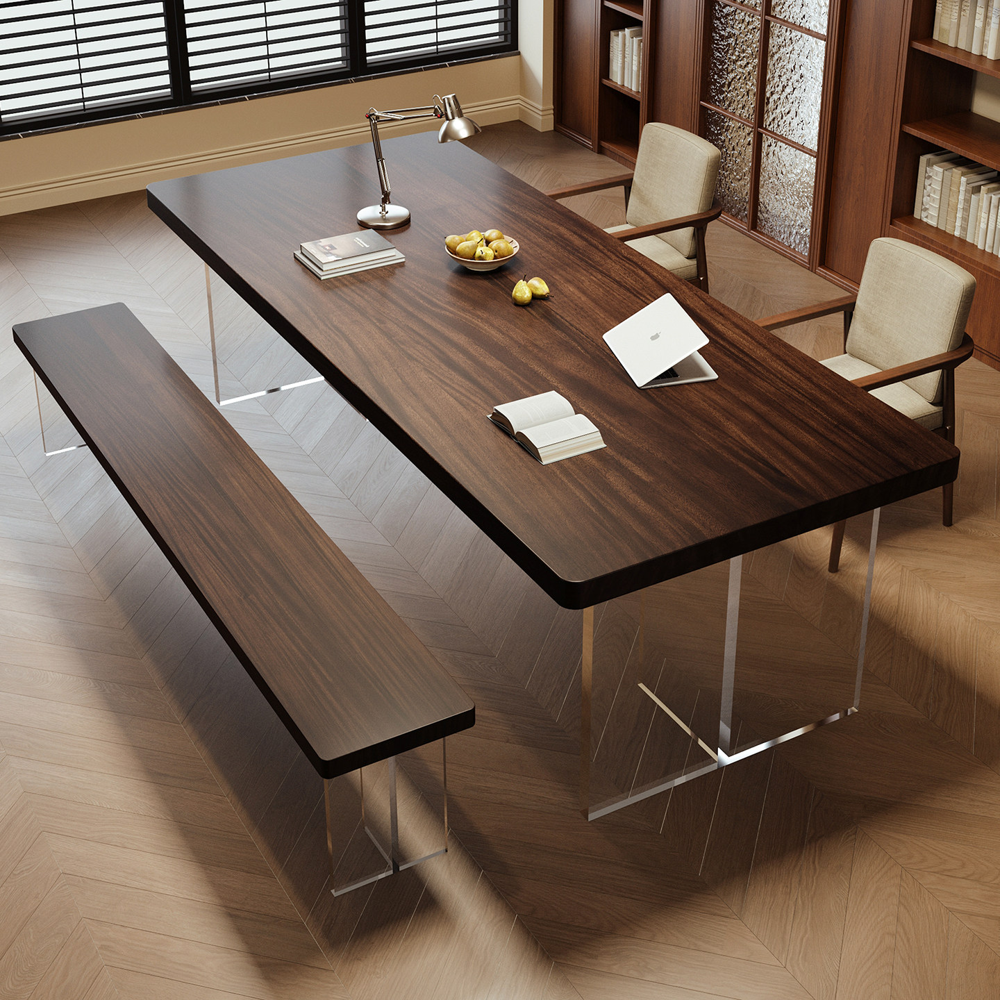 南美胡桃木茶桌2025新款高端茶桌椅组合亚克力桌腿茶台全实木桌子