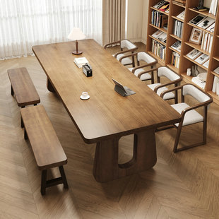 客厅大长书桌简约现代实木阅读学习写字桌家用办公桌工作台长桌子