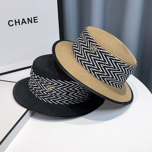 羡项草帽女遮阳平顶小礼帽海边