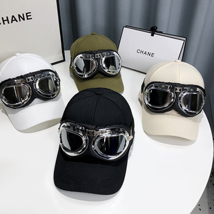 飞行员帽子墨镜防晒帽春秋韩版 眼镜鸭舌帽男女街头嘻哈棒球帽 个性