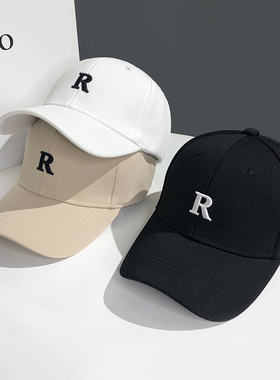 鸭舌帽女士潮流2025新款R字母硬顶帽子春夏韩版遮阳白色棒球帽男