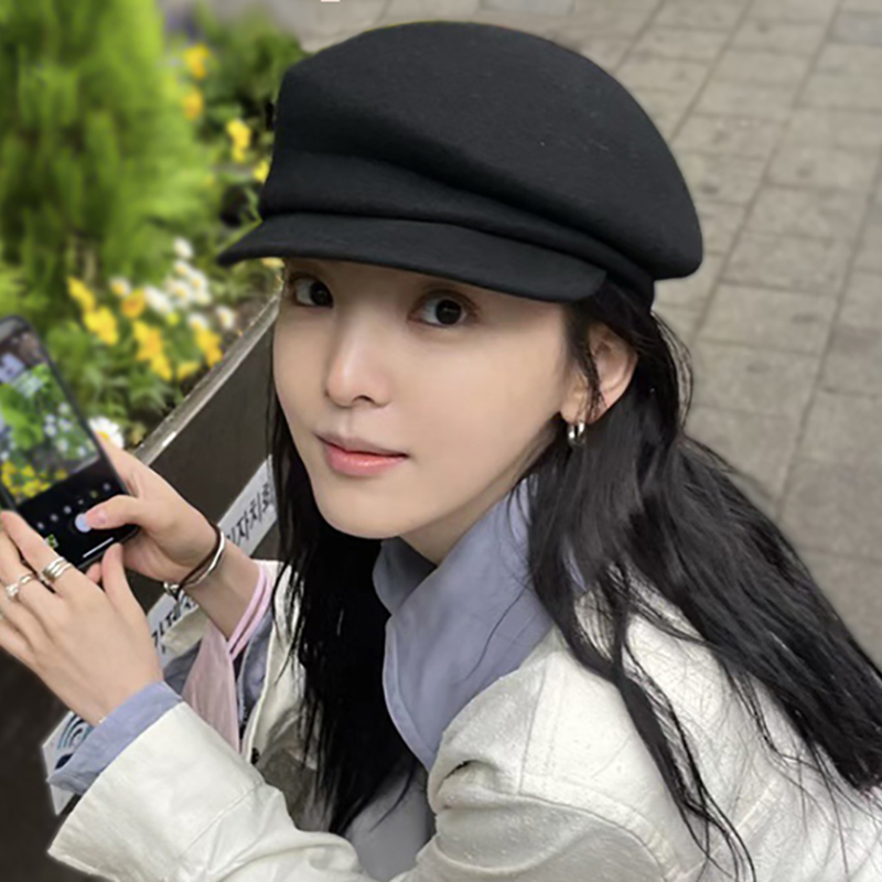 章若楠同款黑色贝雷帽女春秋帽子