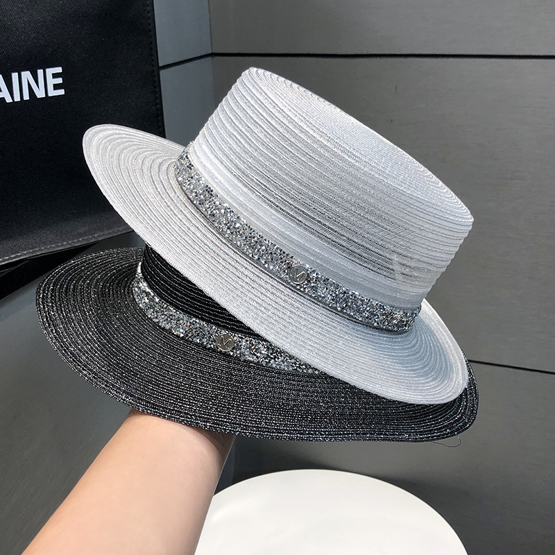 名媛风遮阳防晒平顶礼帽沙滩女