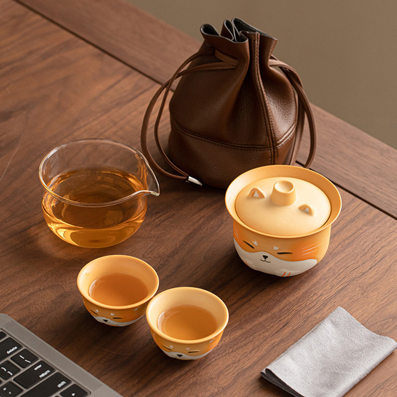 招财猫陶瓷旅行茶具家用户外露营差旅便携式快客杯简易泡茶小套组,餐饮具,旅行茶具,淘宝优惠券,粉丝福利购,淘宝优惠卷
