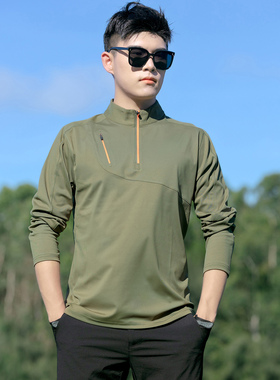 男士秋衣上衣外穿半拉链户外运动长袖t恤男款春秋防晒速干薄外套