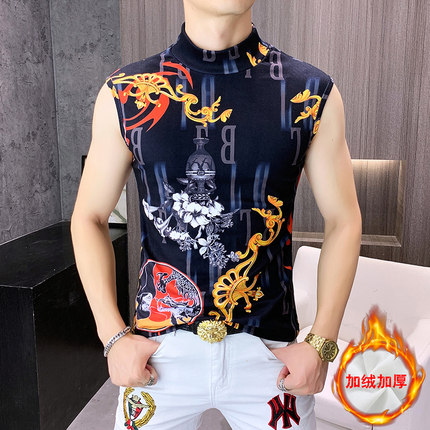 保暖背心男士加绒加厚打底衫冬季半高领上衣单件内穿德绒保暖内衣