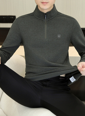 德绒保暖t恤男半高领长袖加绒加厚打底衫2025新款秋冬季拉链卫衣