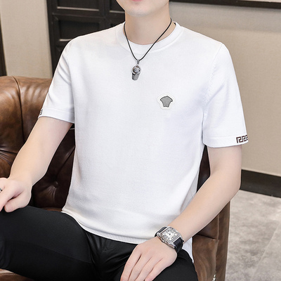 2025新款圆领毛衣男士短袖针织衫