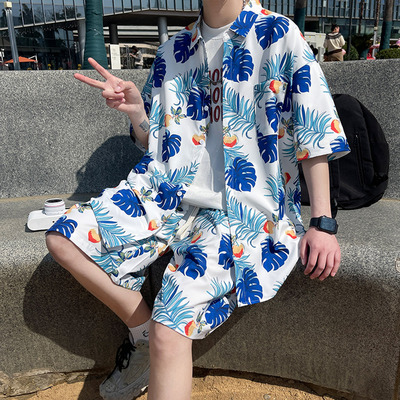 夏季短袖花衬衫套装休闲旅游穿搭