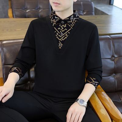 男士秋衣上衣单件外穿潮流假两件