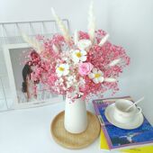 ins永生玫瑰花满天星干花花束网红轻奢家居装 饰真花风干桌面摆件