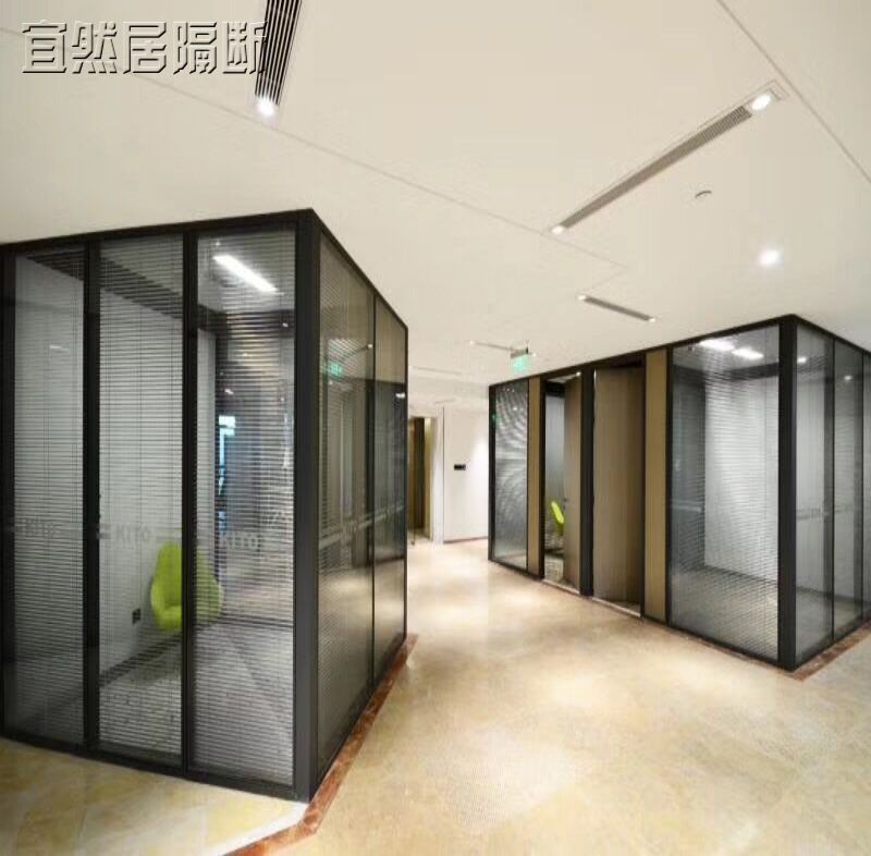 宁波办公室隔断双l玻带百叶钢化玻璃隔断墙高隔断屏风隔断隔音墙