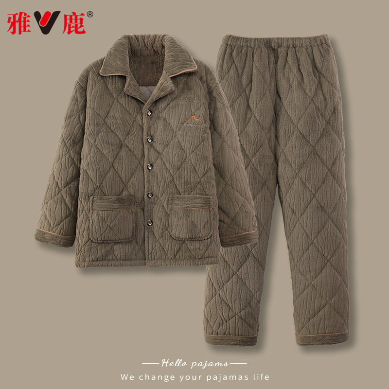 雅鹿珊瑚绒夹棉睡衣男士冬季三层加厚加绒2025年新款家居服秋冬天,女士内衣/男士内衣/家居服,睡衣/家居服套装,淘宝优惠券,粉丝福利购,淘宝优惠卷