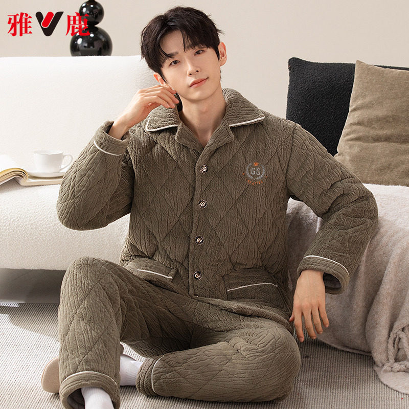 雅鹿珊瑚绒夹棉睡衣男士冬季三层加厚加绒2025年新款家居服秋冬天,女士内衣/男士内衣/家居服,睡衣/家居服套装,淘宝优惠券,粉丝福利购,淘宝优惠卷