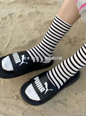 Puma彪马夏季男女魔术贴防水黑白沙滩潮流休闲运动拖鞋 375102-01