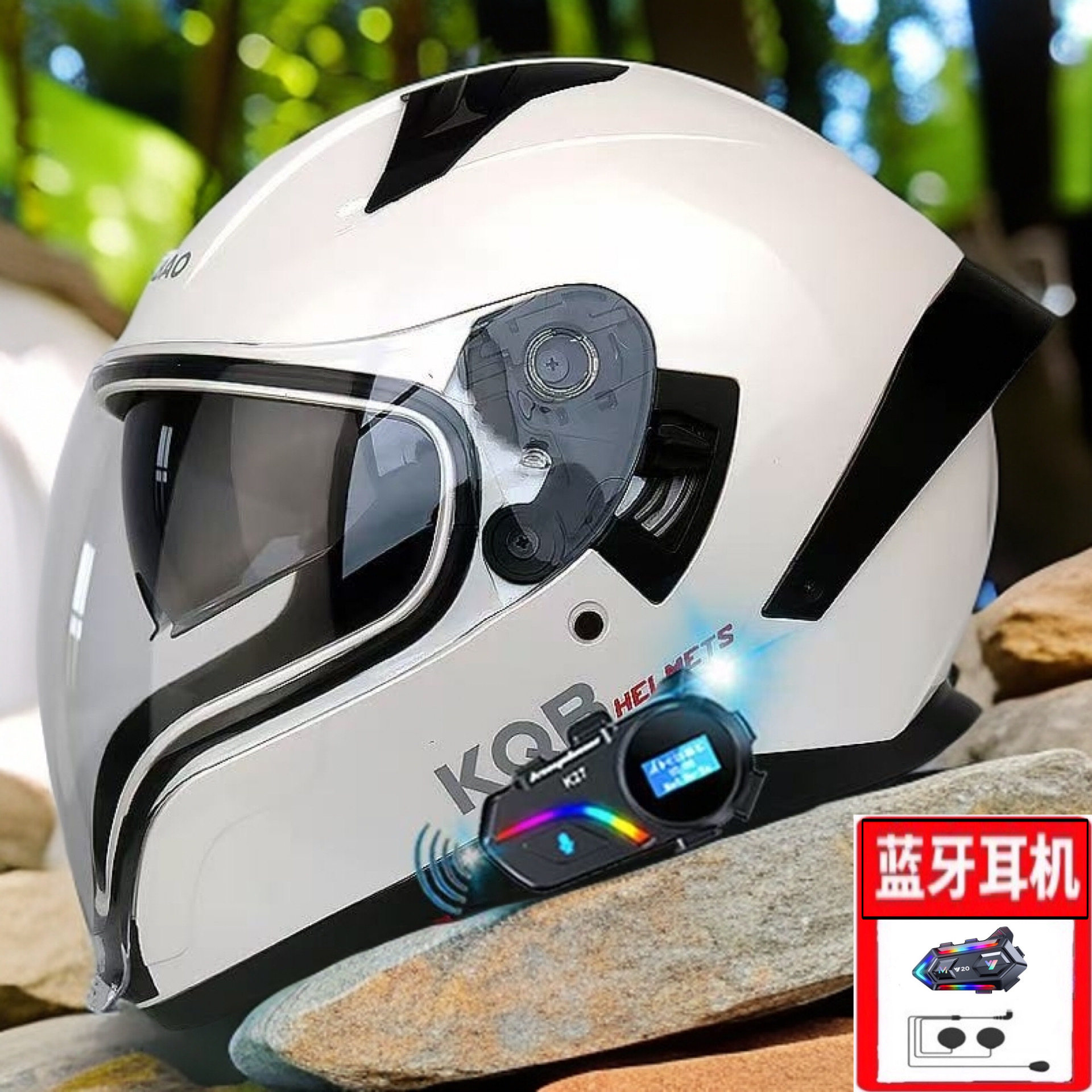 3c认证鬼面盔双镜片摩托车头盔电摩托车带蓝牙耳机头盔续航长全盔
