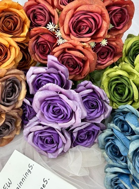 7叉珠光金玫瑰仿真玫瑰花婚庆花墙插花装饰酒店民宿家居假花摆件