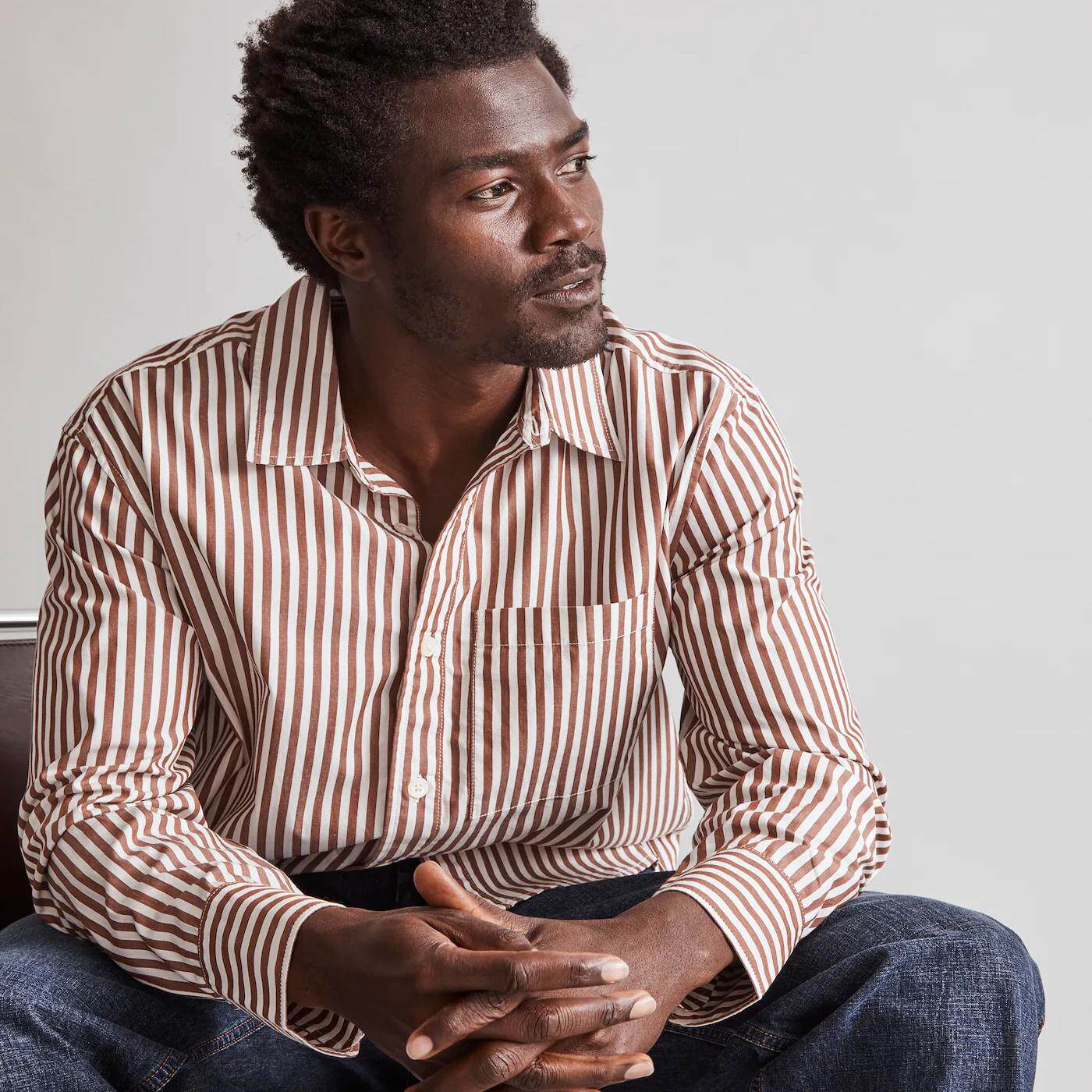 美系M 男款 棉麻 复古舒适条纹口袋长袖衬衫 两色,男装,衬衫,淘宝优惠券,粉丝福利购,淘宝优惠卷