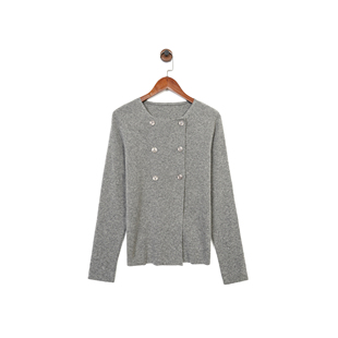 贸易公司样衣 女款 100%羊毛 复古双排扣针织开衫 毛衣