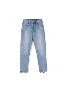 洛杉矶高端牛仔7FAM女款josefina蓝色水洗做旧裁剪修身直筒牛仔裤