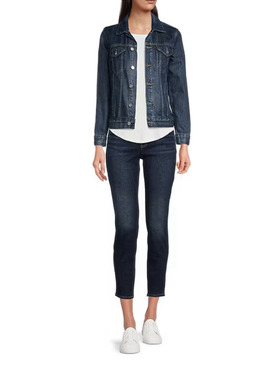 美系复古单宁LB 女款 Tomboy深蓝色水洗短款牛仔夹克外套