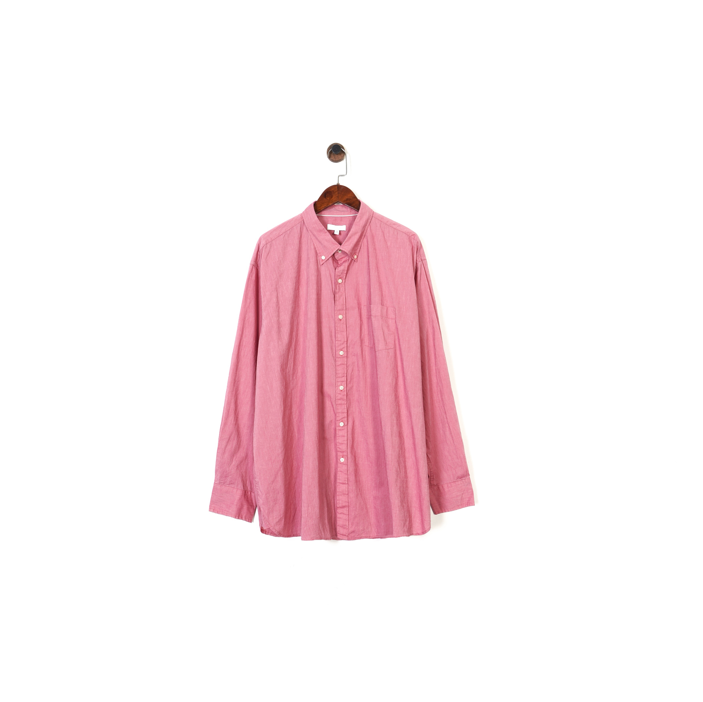 美系高端成衣PM 男款 竹节棉/亚麻 成衣染色粉色翻领口袋衬衫