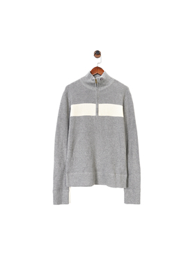 美系经典R 男款 棉质 灰色flag刺绣条纹半拉链套头长袖毛衣