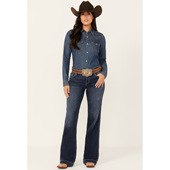 tess复古水洗猫须中腰弹力喇叭牛仔裤 美系西部SHY@NNE 女款 两色