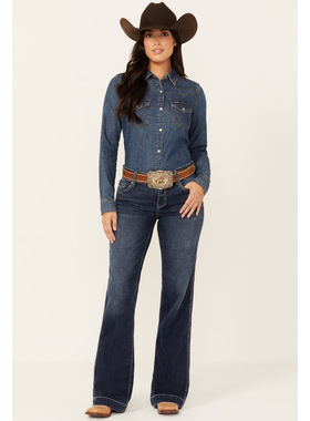 美系西部SHY@NNE 女款 tess复古水洗猫须中腰弹力喇叭牛仔裤 两色