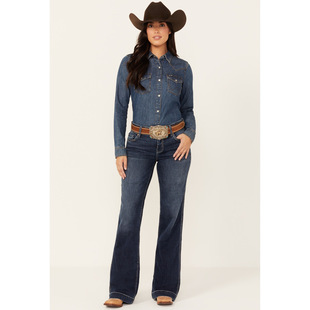 美系西部SHY@NNE 女款 tess复古水洗猫须中腰弹力喇叭牛仔裤 两色