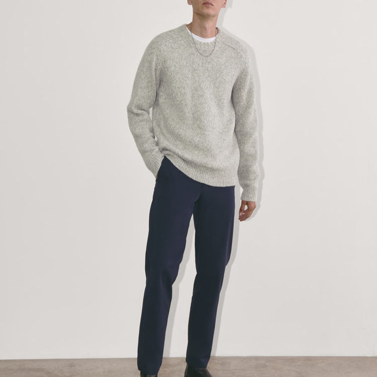 美系极简E 男款 alpaca羊驼毛 休闲花纱插肩袖圆领套头毛衣 四色