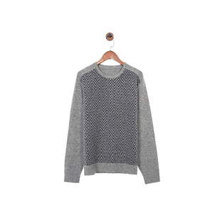 贸易公司样衣 男款 100%羊毛 灰色嵌花圆领套头针织衫毛衣 两款