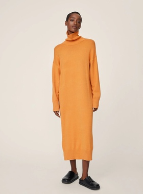 丹麦极简MC Danna Rachelle纯色高领长袖侧开叉针织连衣裙三色